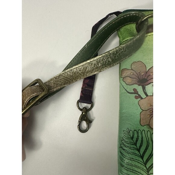 Anuschka Hand Painted Leather Handbag Peacock Floral Design Crossbody Purse - Picture 11 of 15